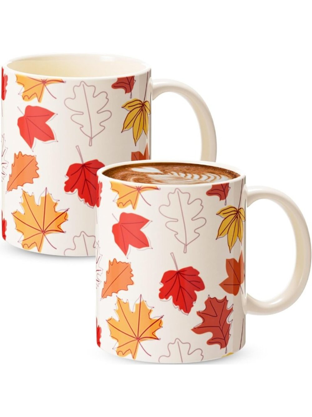 Set of 2 Fall Maple Leaf Ceramic Coffee Mugs - 11 oz Autumn Drinkware